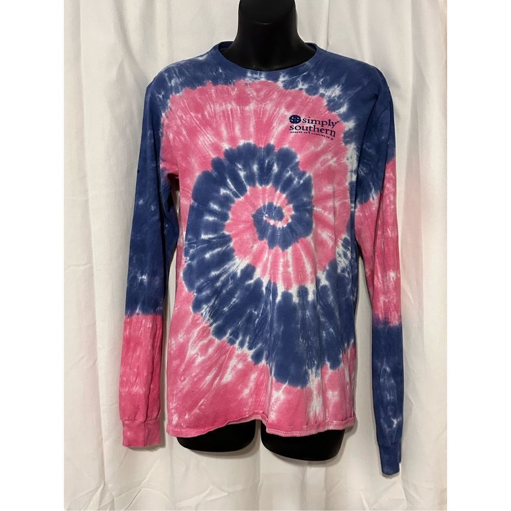 Nice Simply Southern Womens Long Sleeve Tie Dye Shirt Small Blue Pink Turtle She